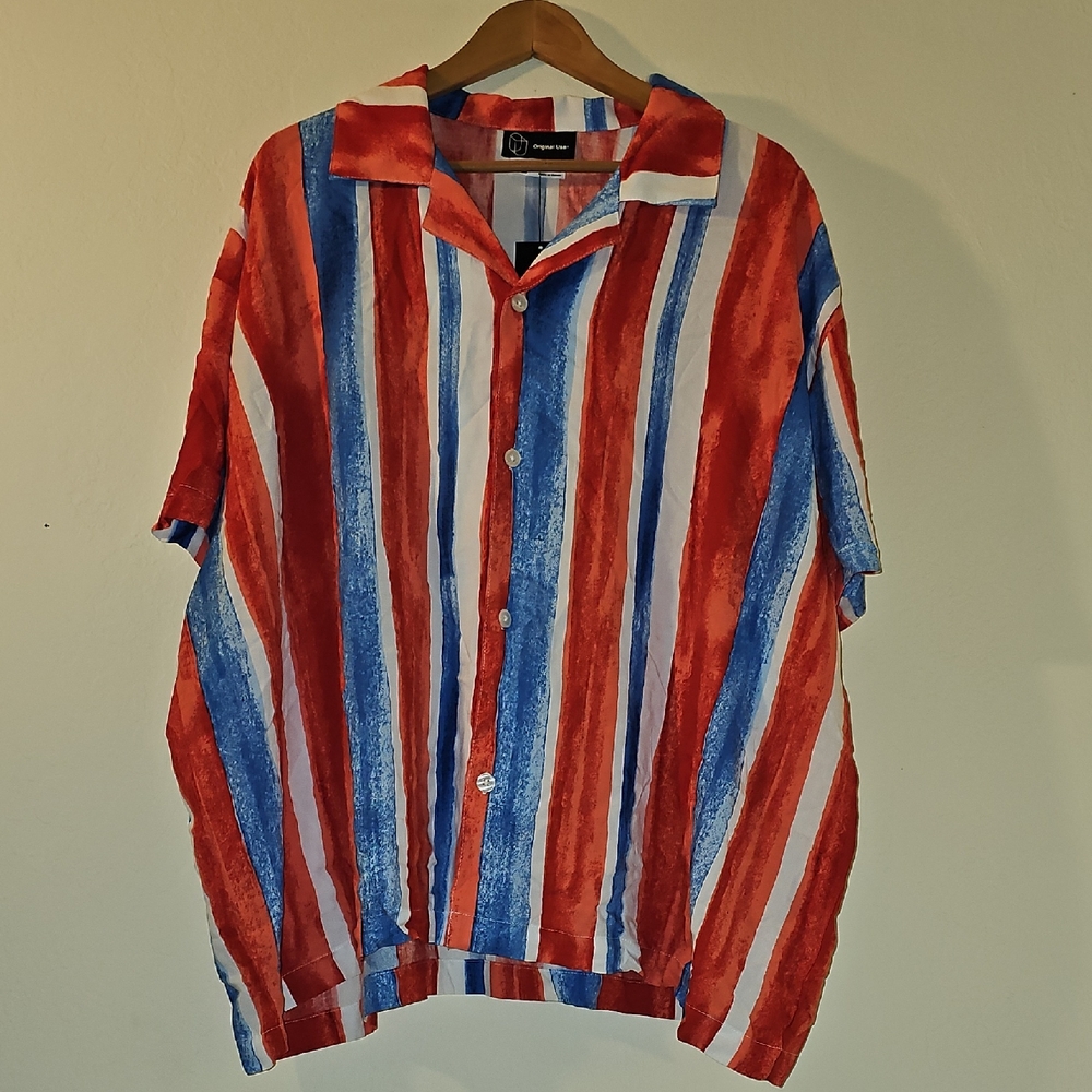 Original Use Woven Resort Red, White And Blue Striped Shirt Sz XXL
